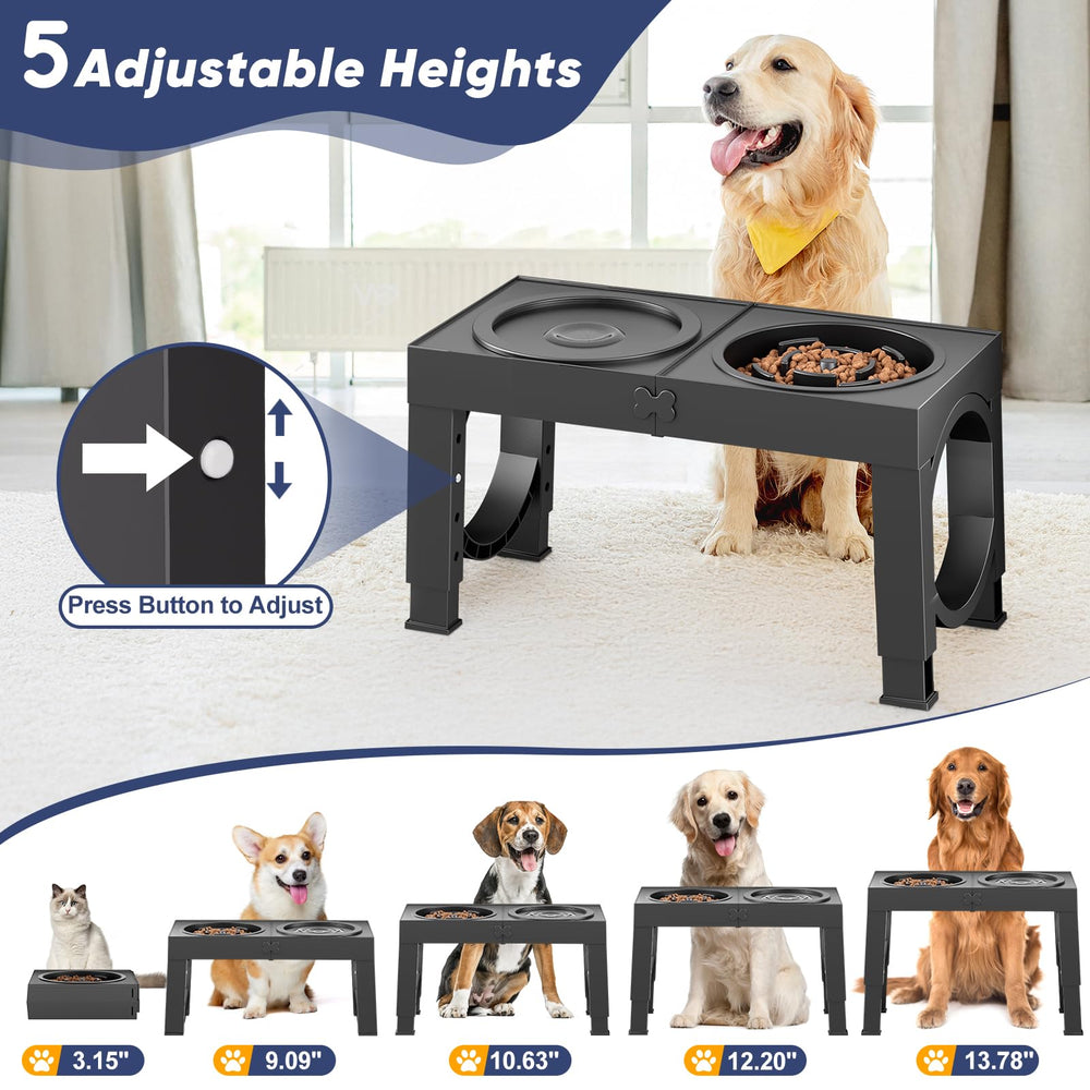XiaZ height adjustable dog bowl stand offers five settings for growing dogs.