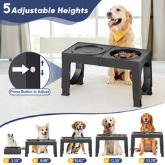 XiaZ height adjustable dog bowl stand offers five settings for growing dogs.