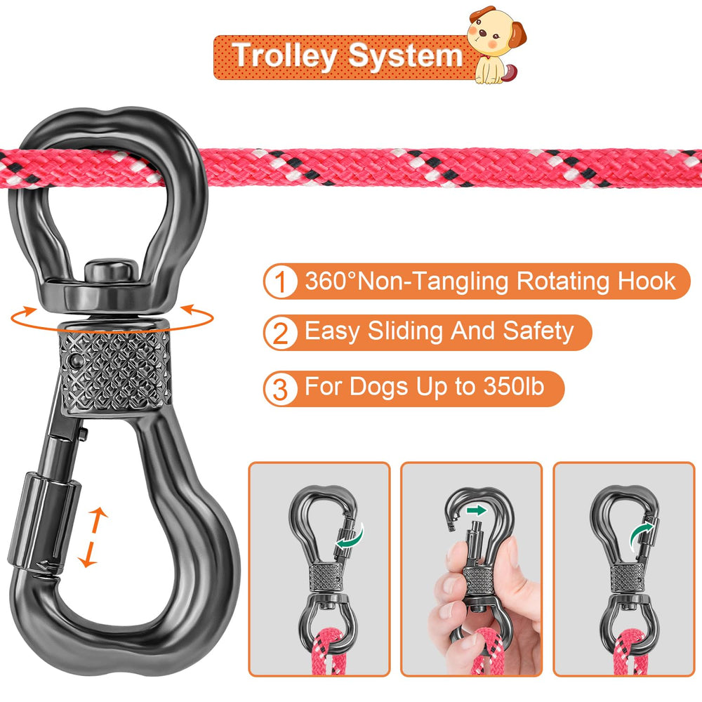 XiaZ overhead trolley clip enables 360-degree movement for active dogs outdoors.