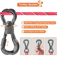 XiaZ overhead trolley clip enables 360-degree movement for active dogs outdoors.