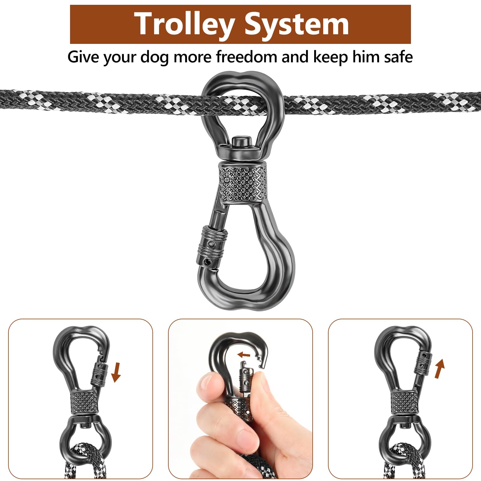 XiaZ overhead trolley setup shown between trees for dogs.