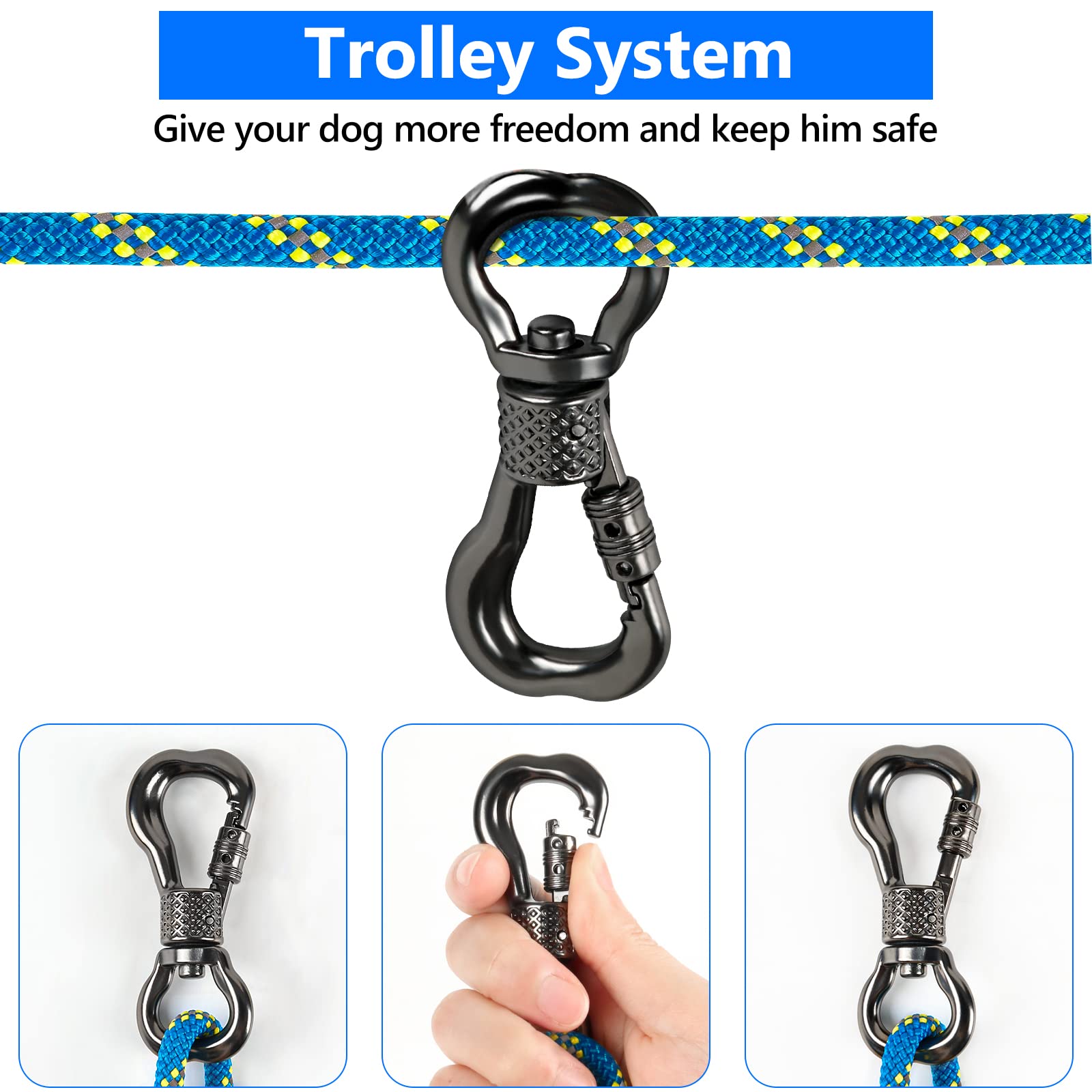 XiaZ overhead trolley system for quick, portable pet containment.