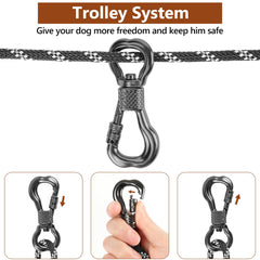 XiaZ overhead trolley setup shown between trees for dogs.