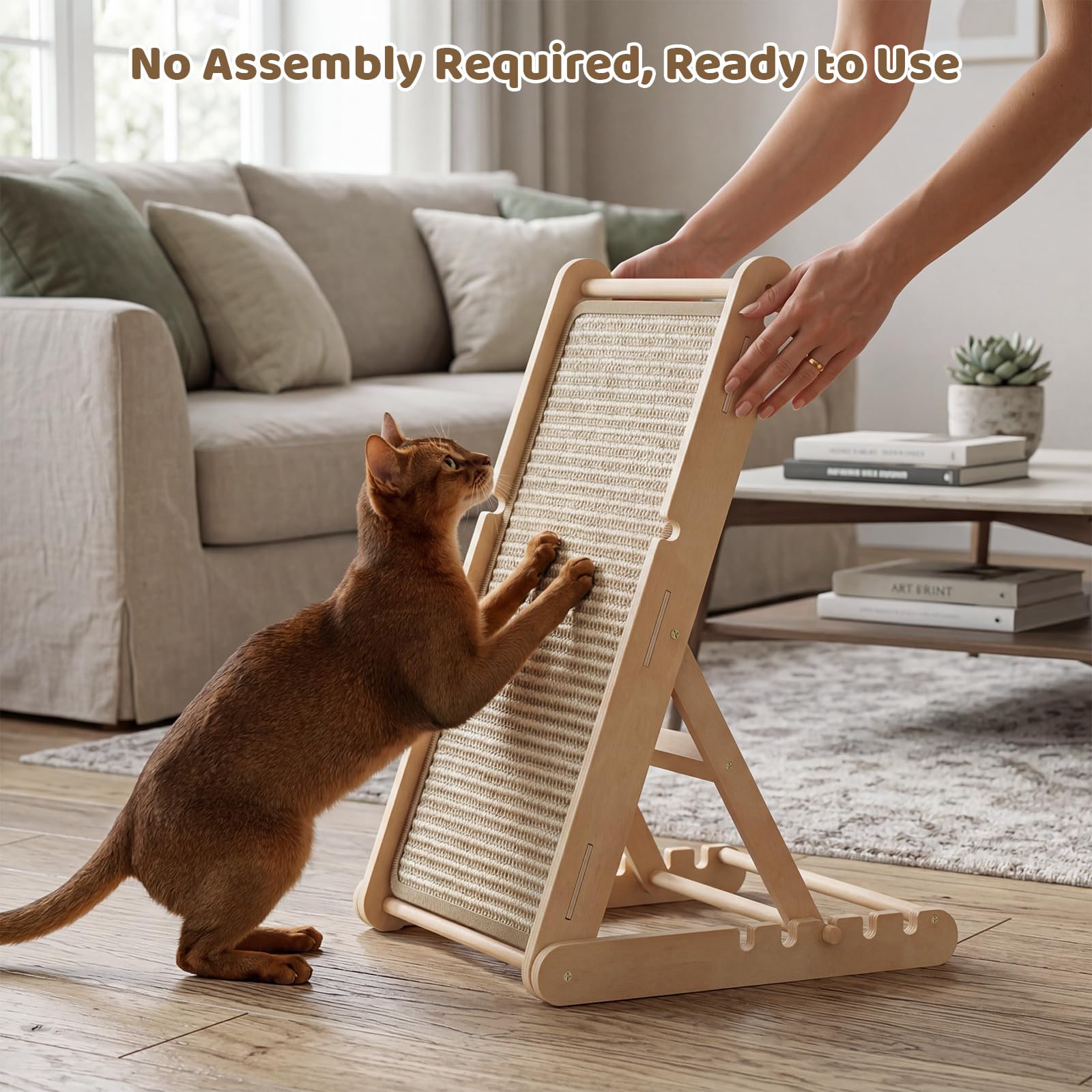 XiaZ triangular wood frame provides stable support during vigorous scratching.