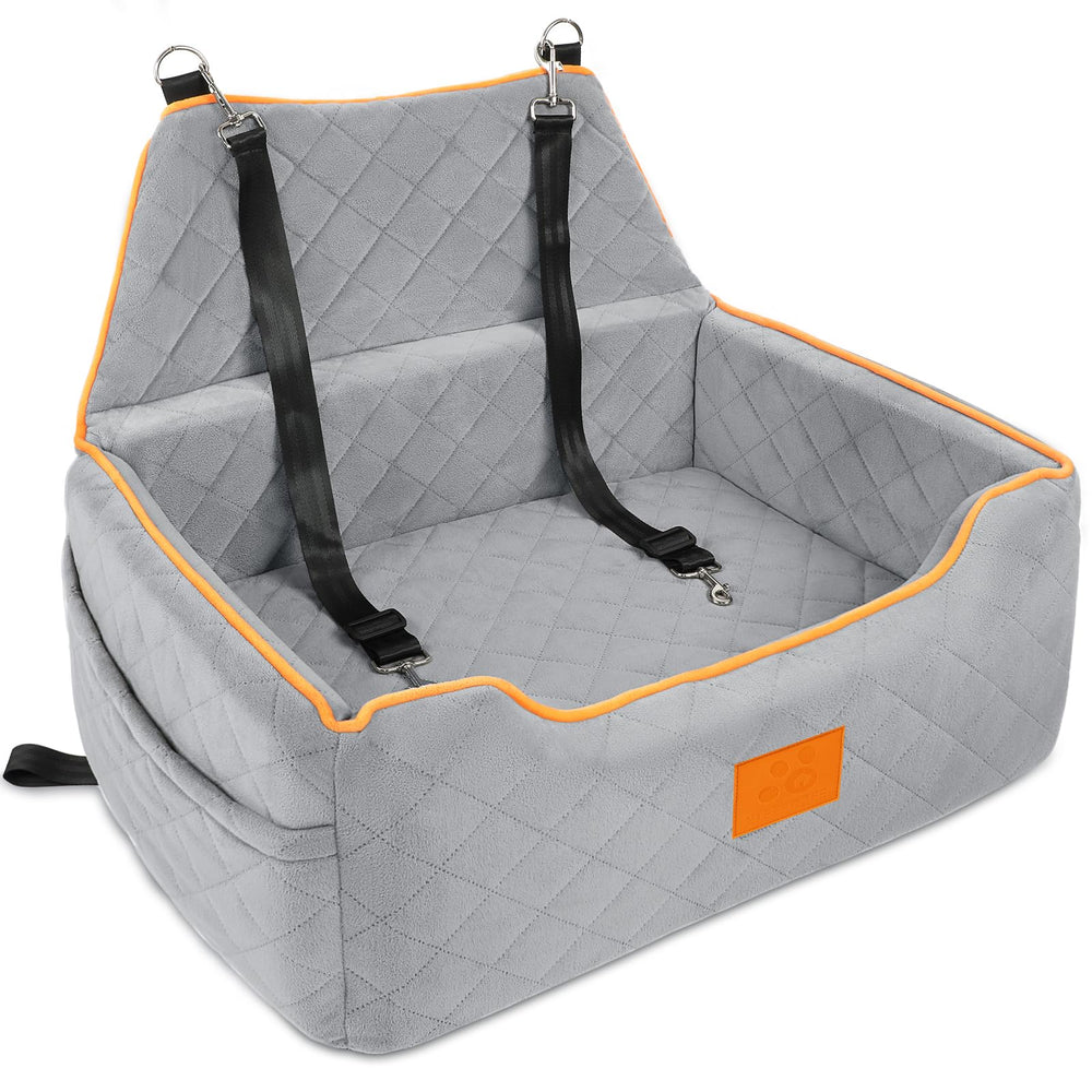 XIEEAOZEE dog car seat front view showing elevated seating for better outdoor view