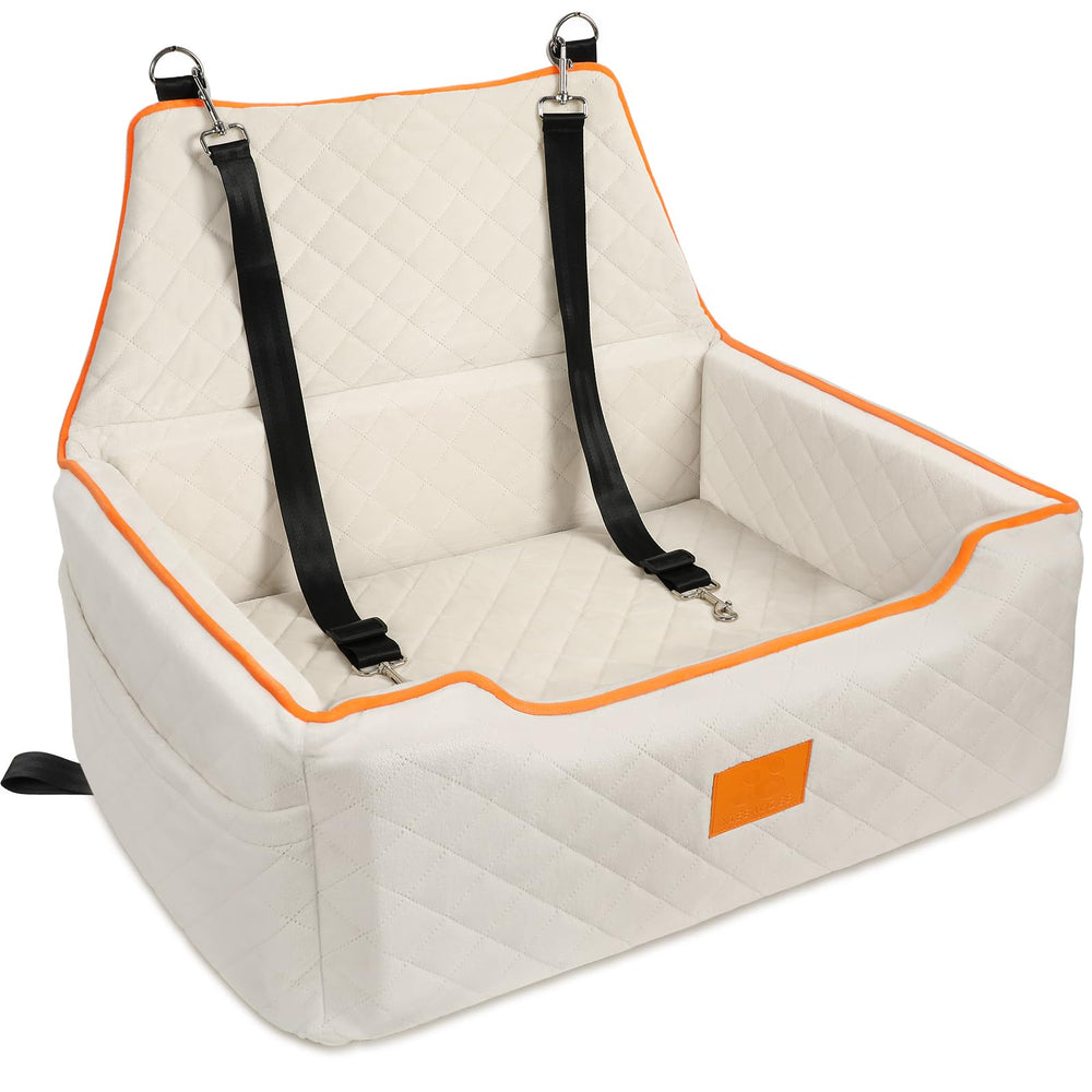 XIEEAOZEE dog car seat front view showing elevated seating and comfort payoff.