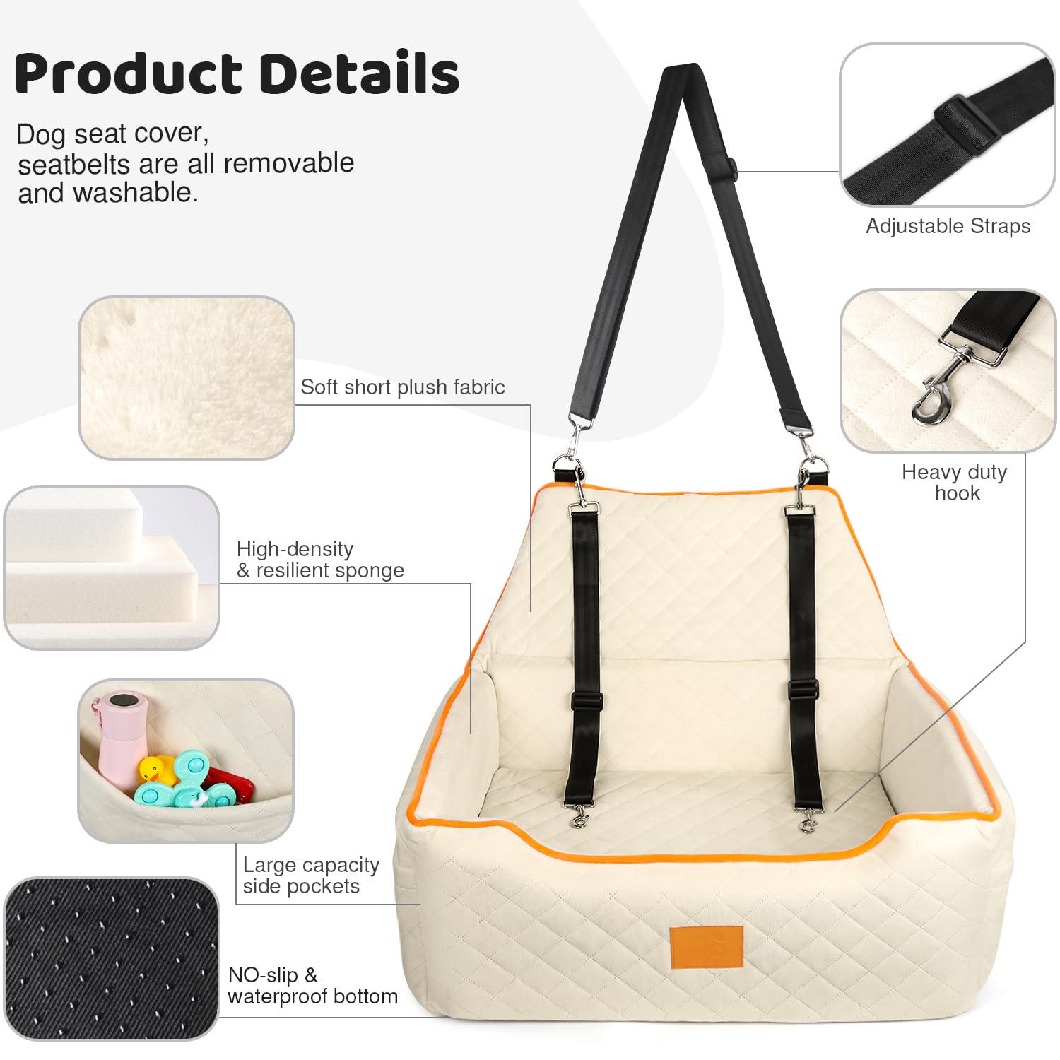 XIEEAOZEE dog car seat thick cushion for extra pet comfort on trips.