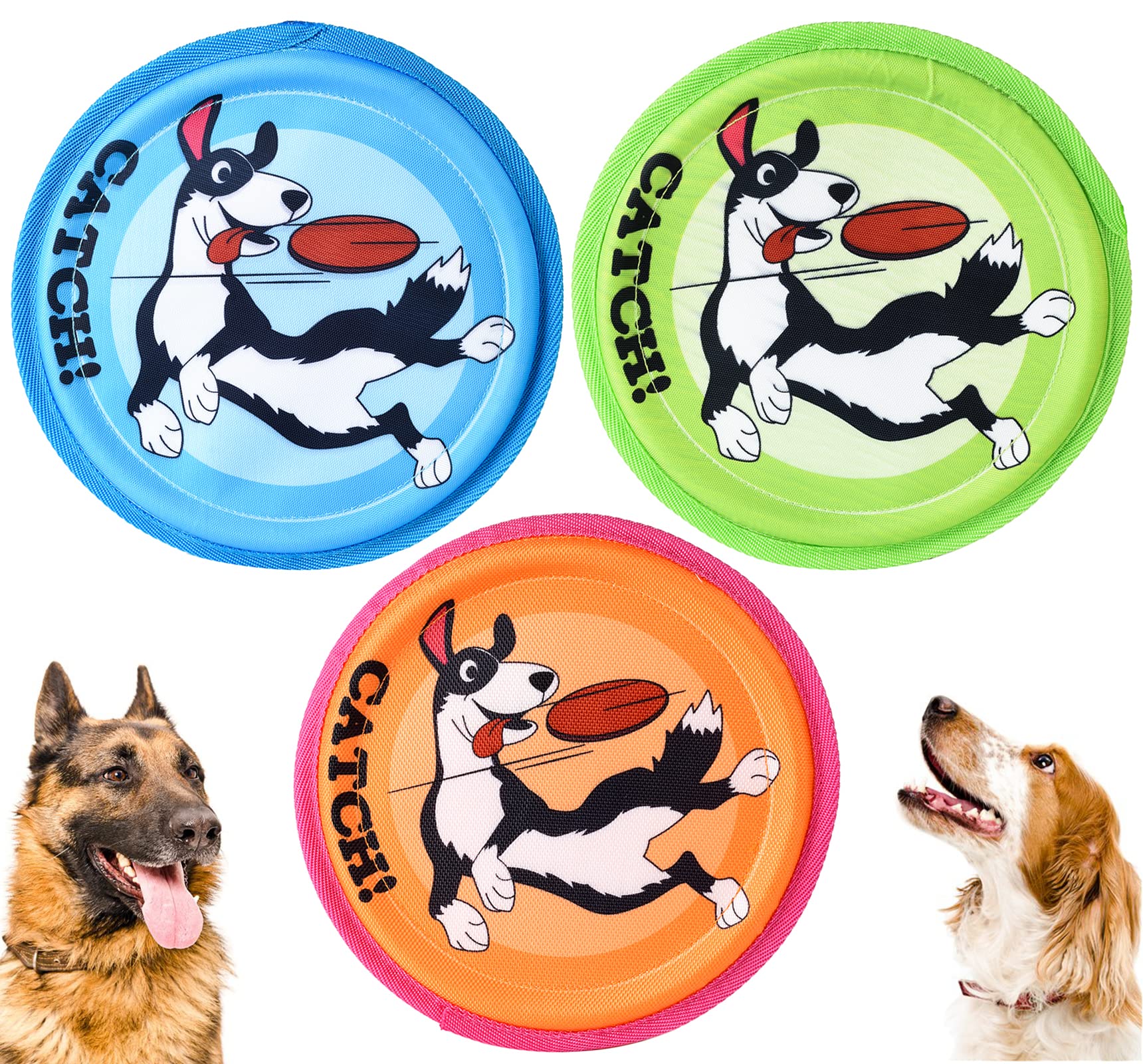 XIGOU Dog Flying Disc 3-pack set, colorful discs for fun fetch sessions.