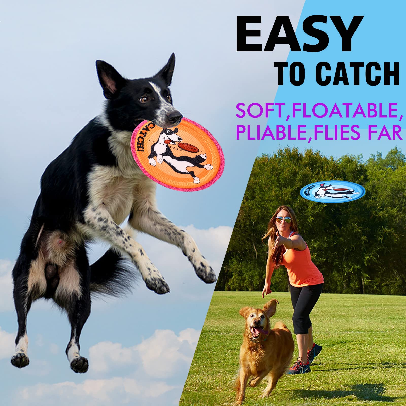 XIGOU Dog Flying Disc durability close-up shows canvas and soft edges for safe play.