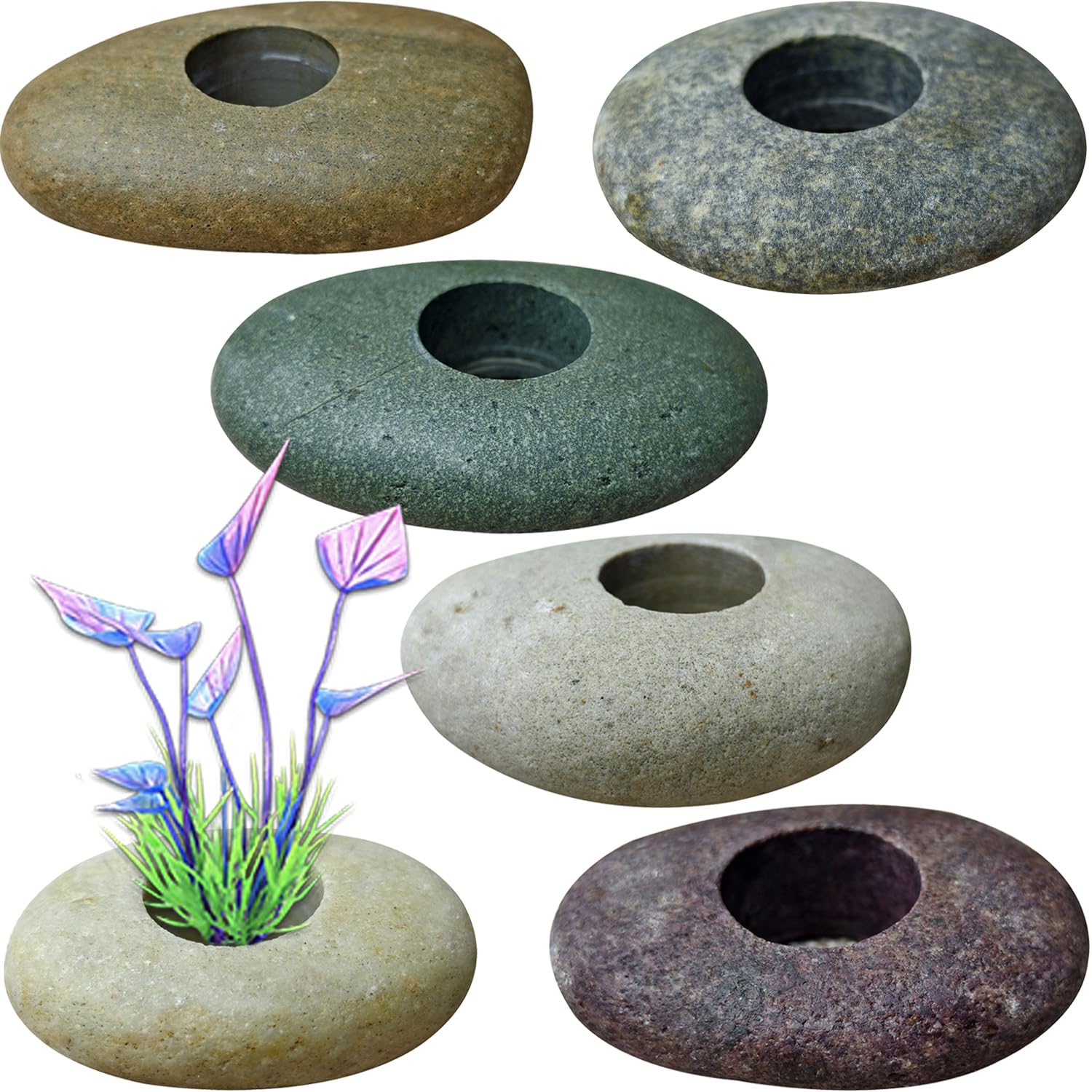 XIOFU natural river stone plant weights for aquarium — rustic anchors for roots.