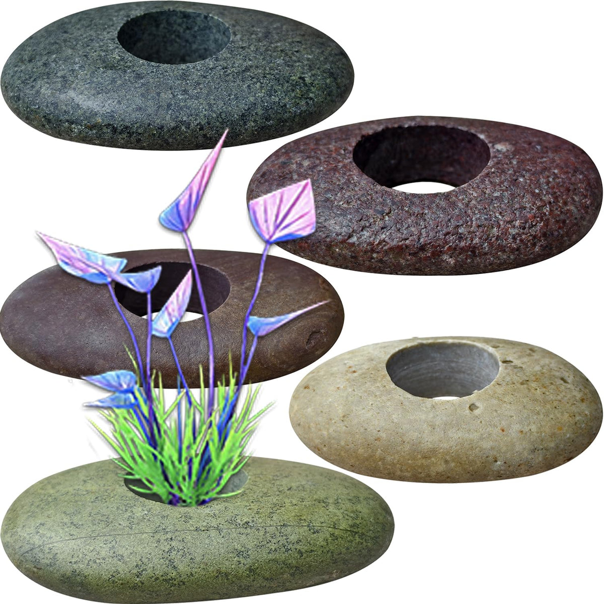 XIOFU river stone plant weights assembly for natural underwater anchoring