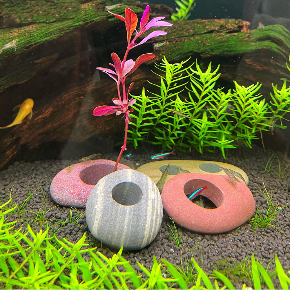 XIOFU pebble anchors — blend with gravel for a natural underwater landscape.