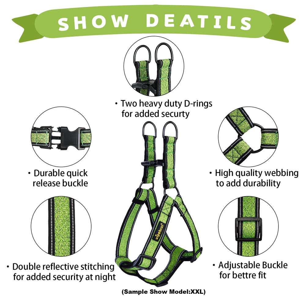 Xipebros no-pull harness green XXL chest-strap close-up for secure fit