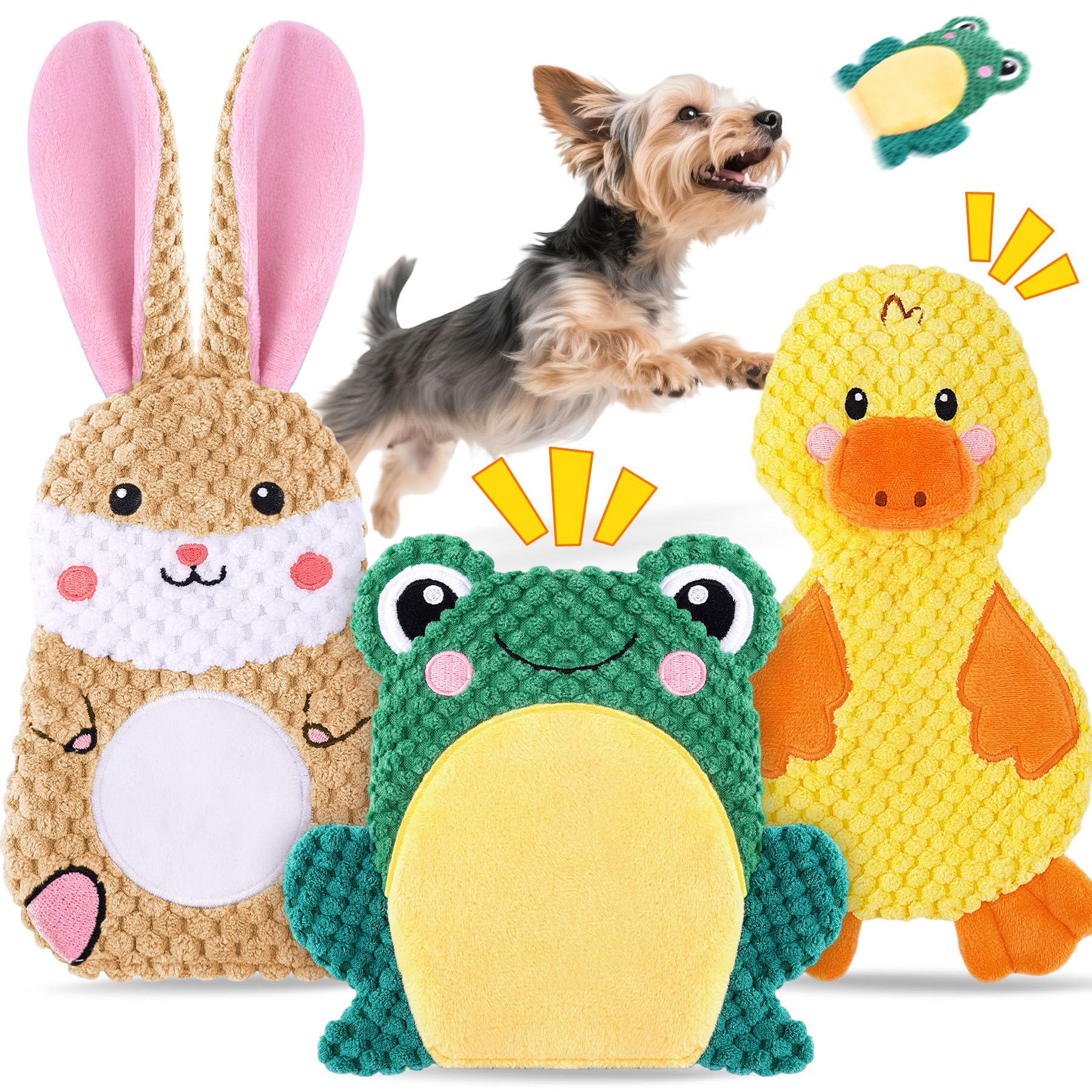 XIUGOAL Bunny plush squeaker crinkle toy for indoor play and gentle tugging