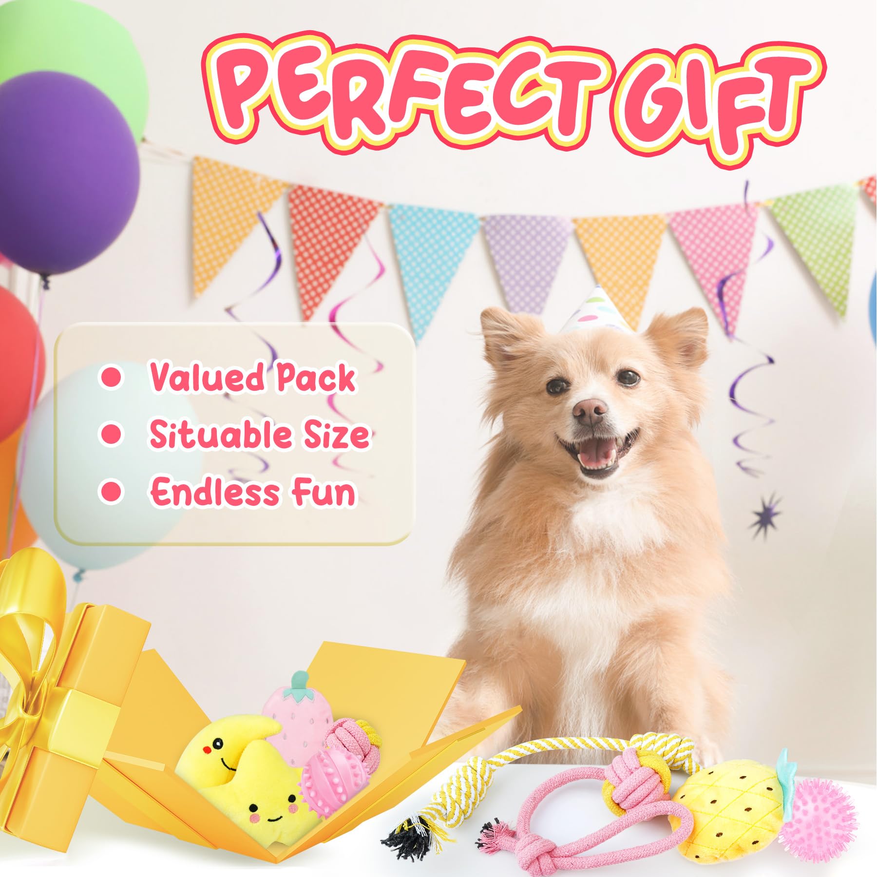 XIUGOAL pink toy pack image showing variety for small breeds and boredom relief.
