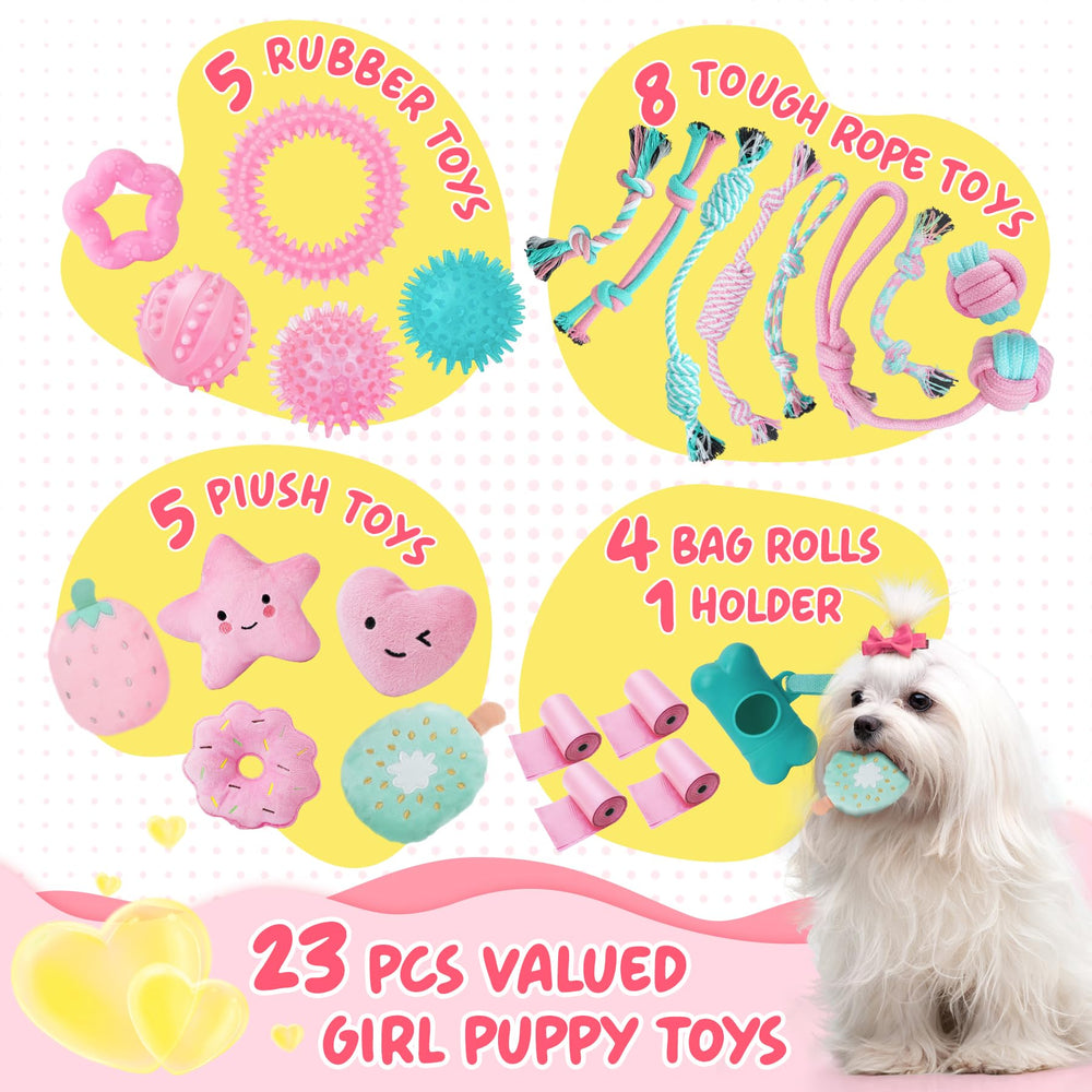 XIUGOAL pink puppy toys rope-toy for tugging and interactive fetch with small dogs