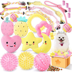 XIUGOAL pink puppy rope toy set for interactive play and dental massage.
