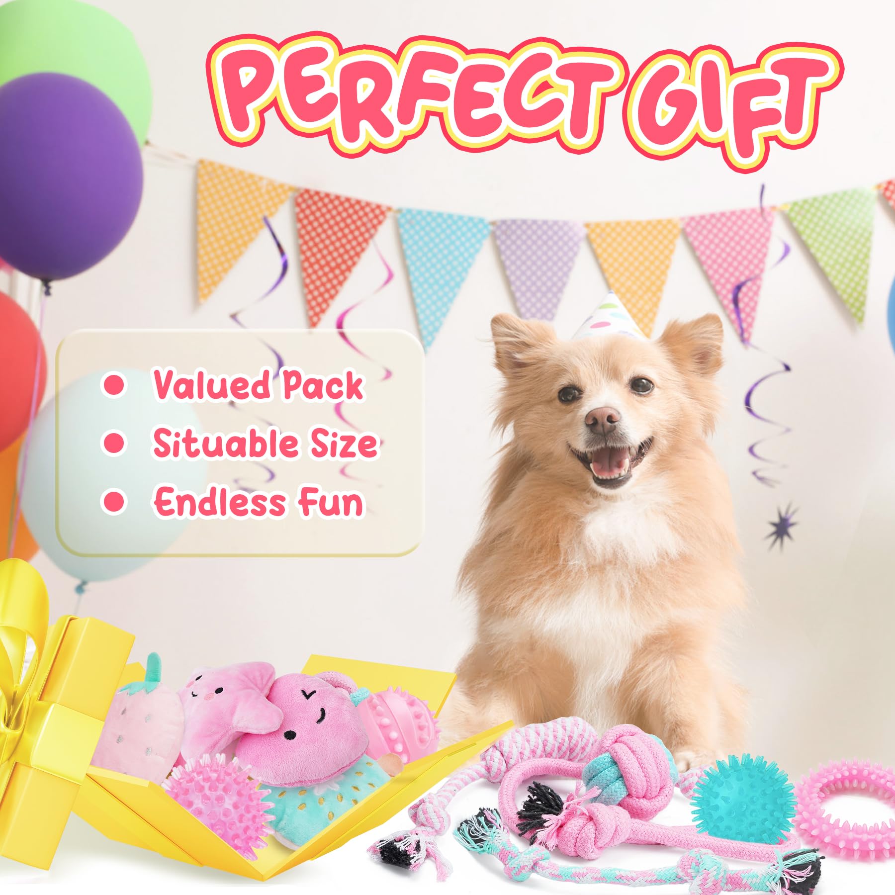XIUGOAL pink puppy toys teething-gum-massage highlights multi-shape relief for puppies