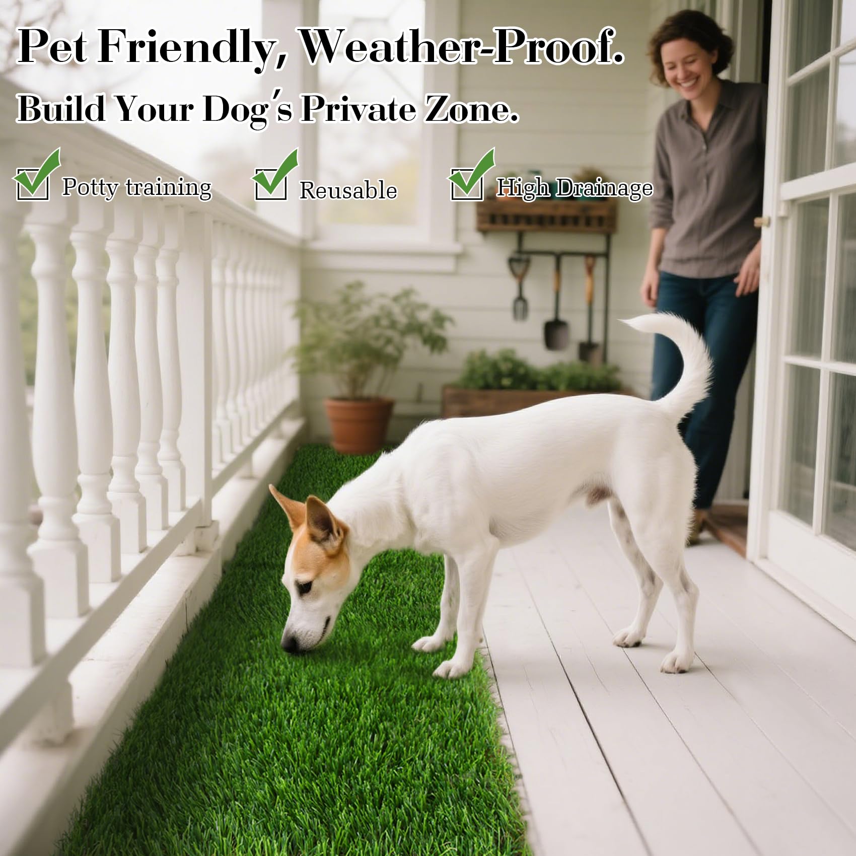 XLX TURF drainage-enabled dog grass tile keeps moisture away for a dry potty space.