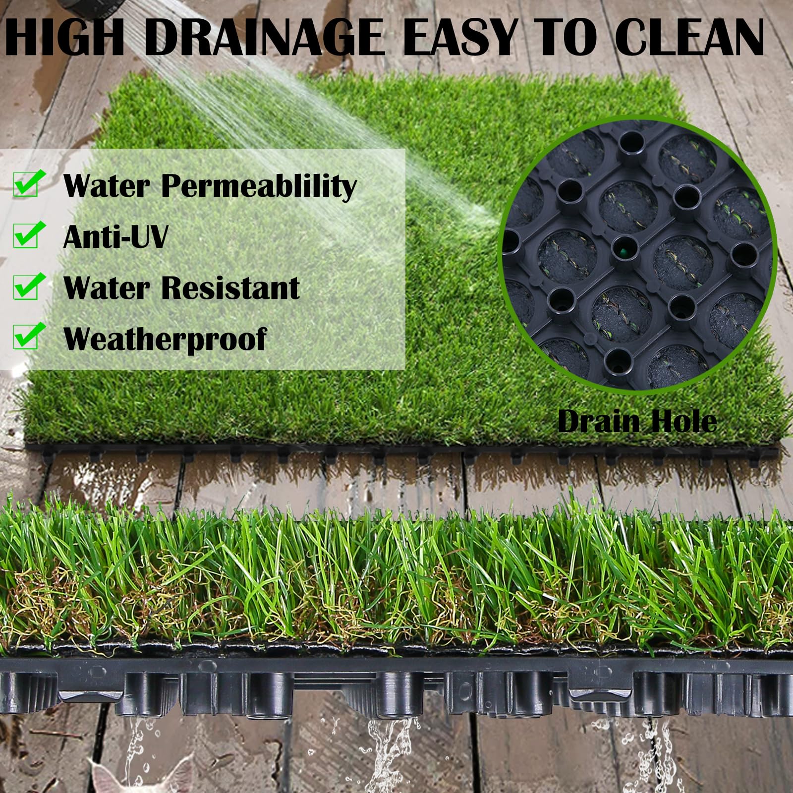 XLX TURF weather-proof dog grass tile endures heat and frost for year-round use.