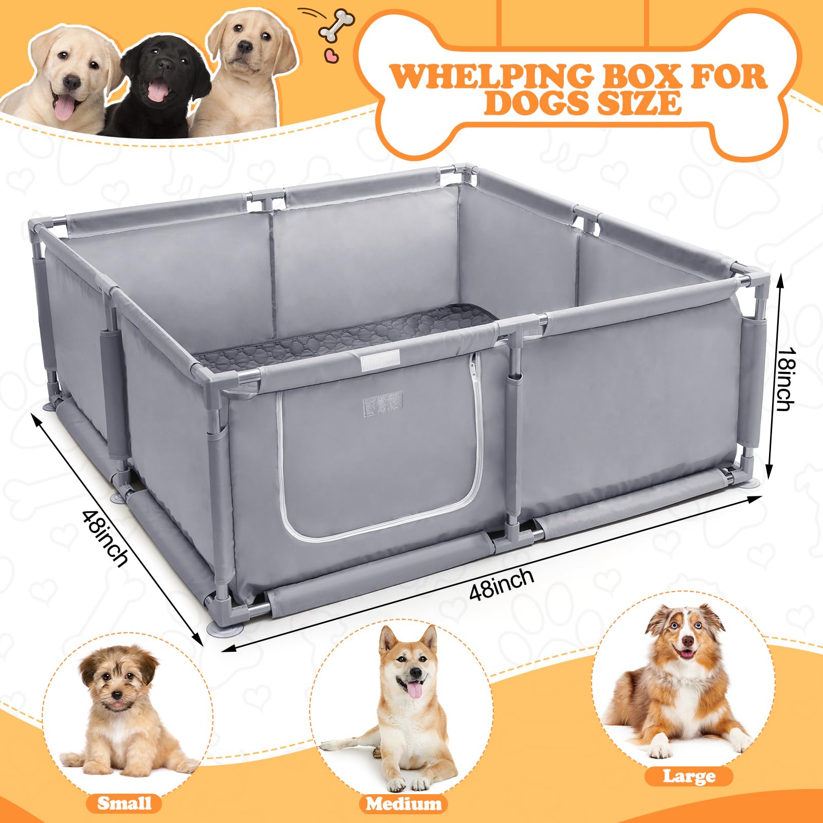Xnewtwo whelping box 48x48x18 inches provides ample room for mom and litter