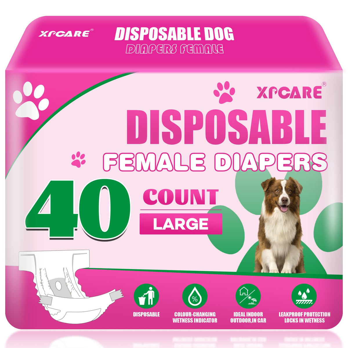 XPCARE dog diaper packaging showing ready-to-use protection for care routines