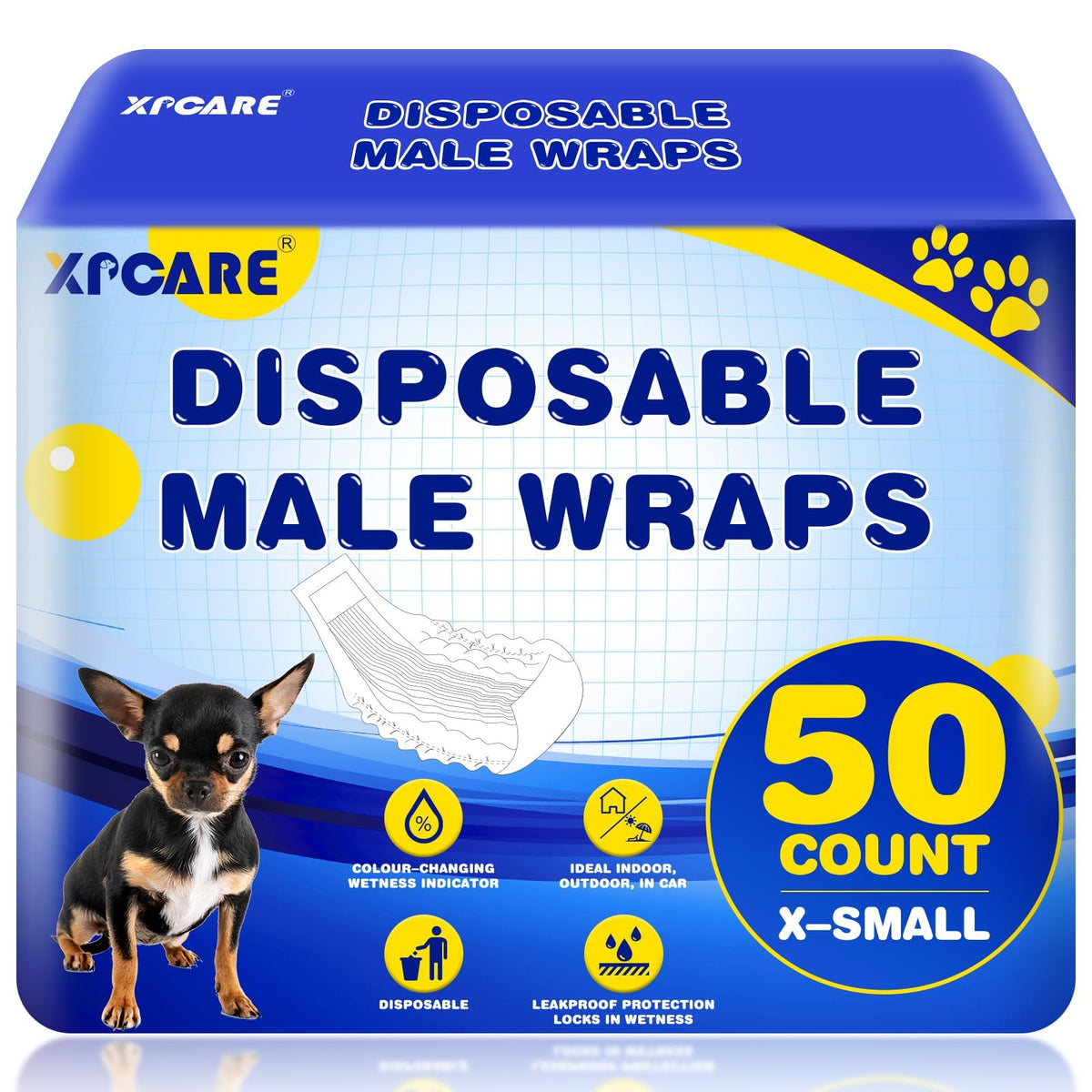 XPCARE XS dog diapers pack front view for travel use