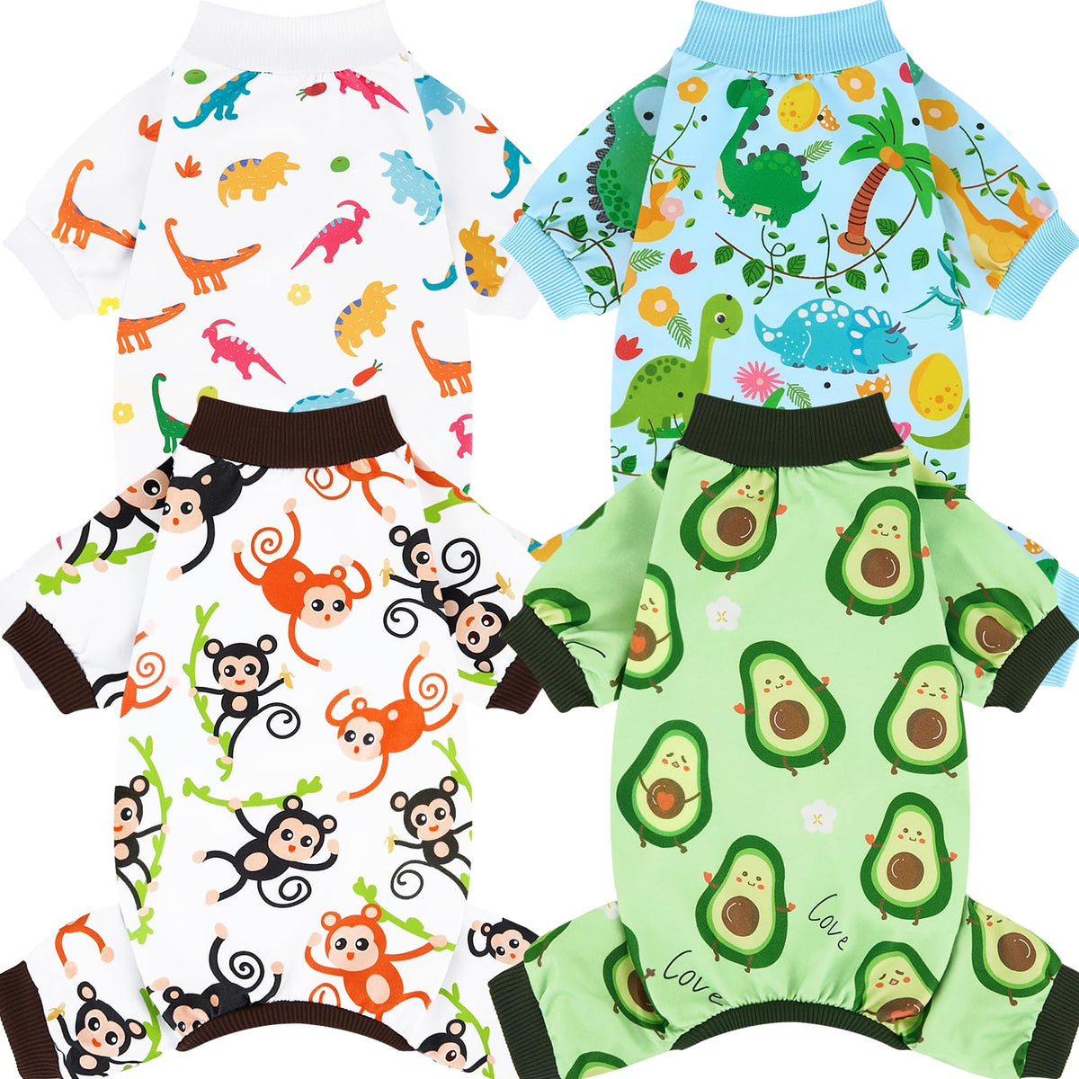 XPUDAC avocado-pattern dog pajamas for cozy nights and cute daytime wear.