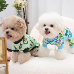 XPUDAC dino-pattern dog pajamas ideal for lounging and photo shoots.