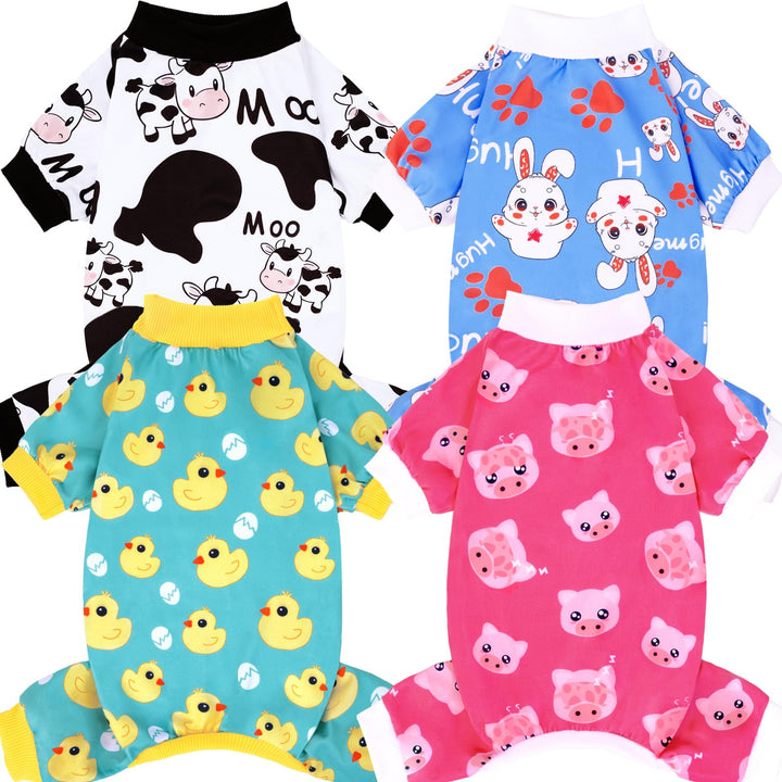 XPUDAC dog pajamas 4-pack for small dogs, cozy warmth and pattern variety.