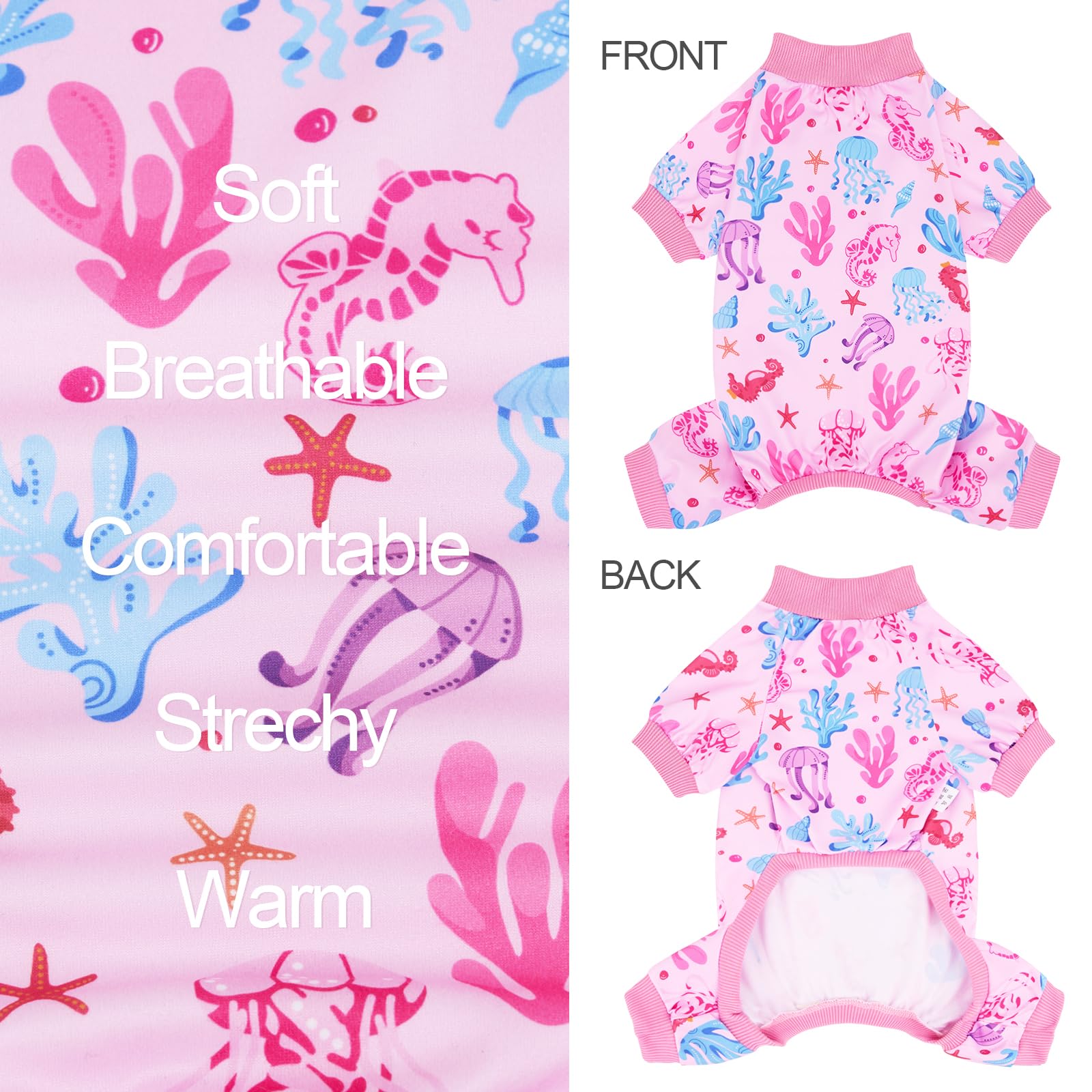 XPUDAC dog pajamas illustrating back-length and chest-guide for sizing