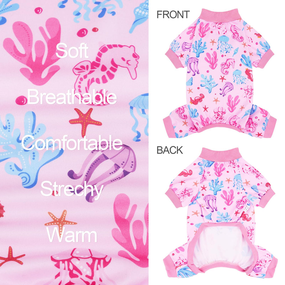 XPUDAC dog pajamas illustrating back-length and chest-guide for sizing