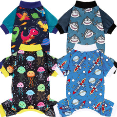 XPUDAC dog pajamas with universe dinosaur pattern for small dogs' cozy wear