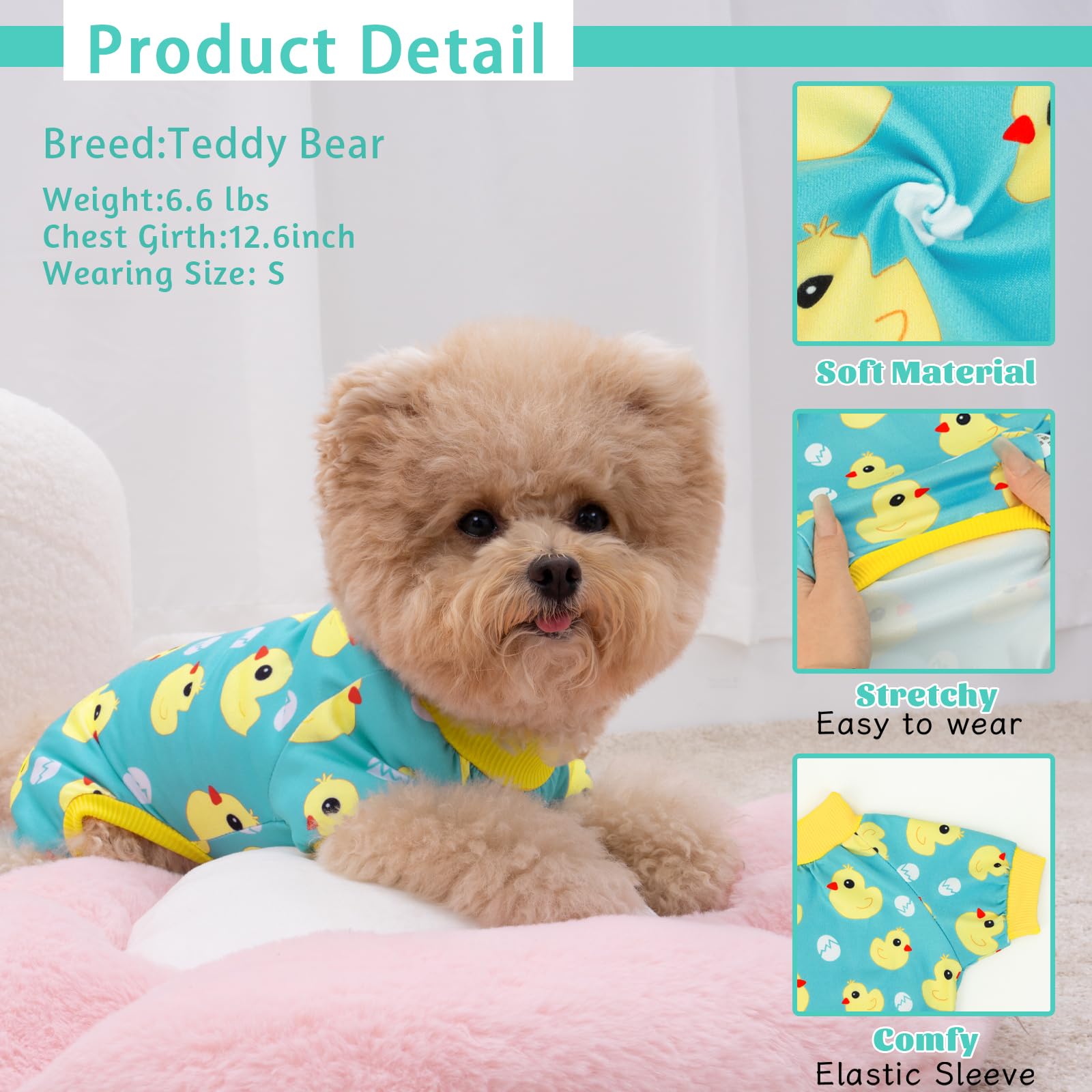XPUDAC puppy pajamas size chart guide helps select back length and chest fit.
