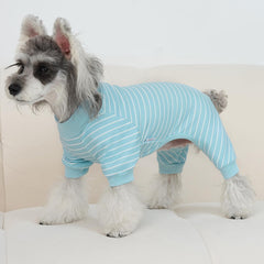 XPUDAC striped dog pajamas in green, breathable outfit for play and rest.