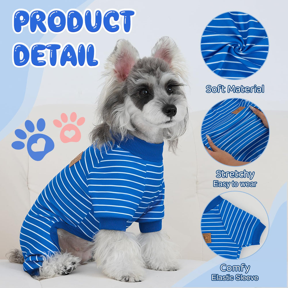 XPUDAC striped dog pajamas in grey, comfortable daily wear for small dogs.