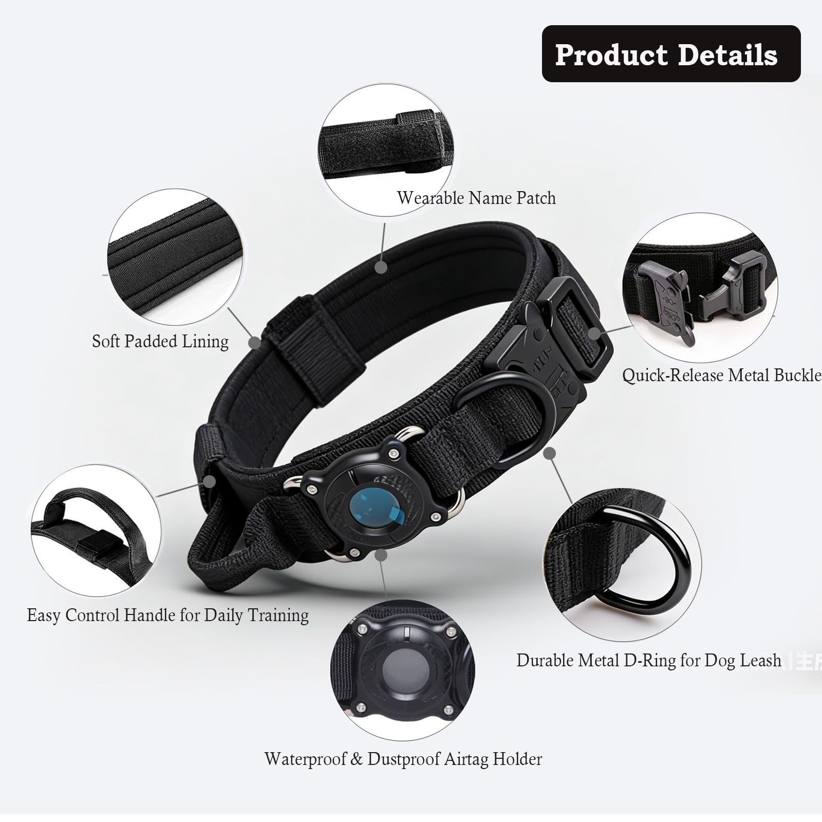 Xqpetlihai Upgraded AirTag Dog Collar AirTag holder waterproof section for rain protection