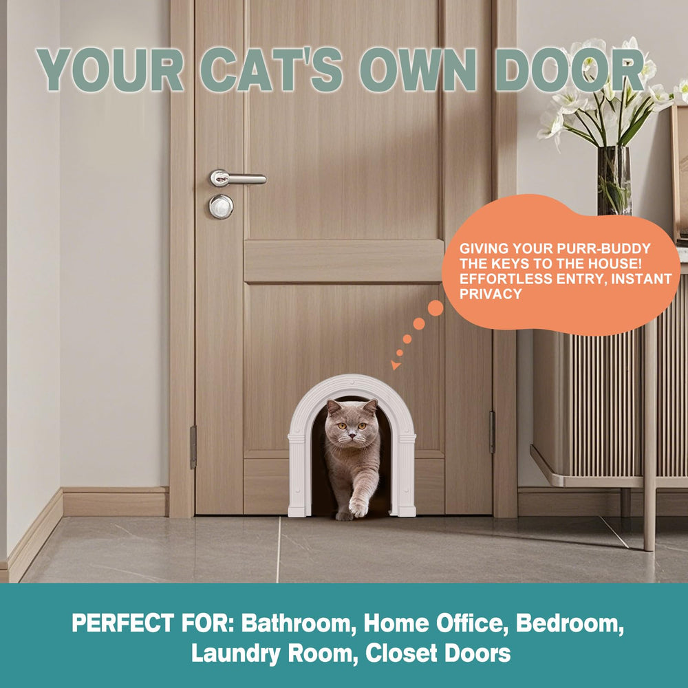 XREY cat door works on solid or hollow doors for versatility.