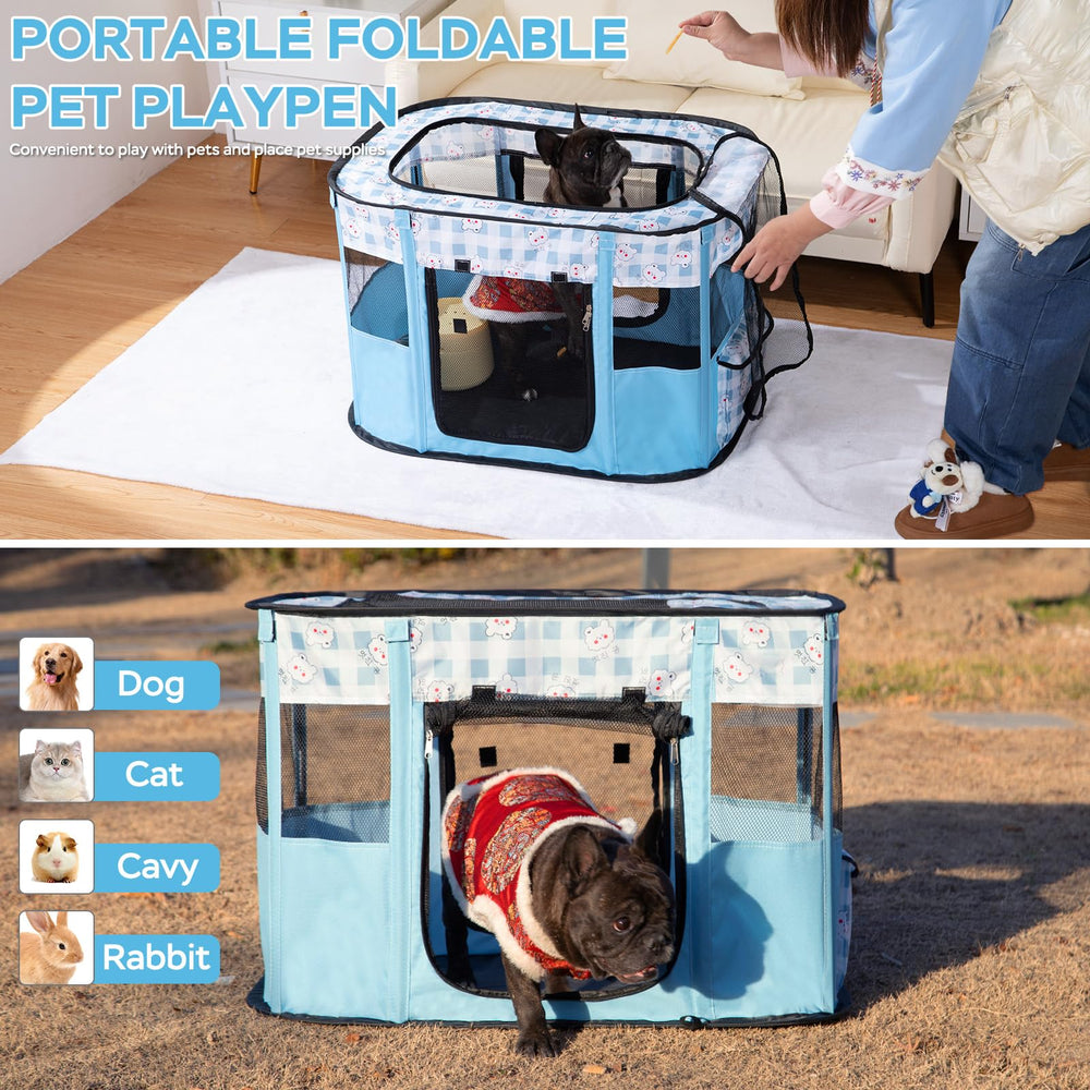 XRG portable pet playpen blue door zipper and Velcro for secure access