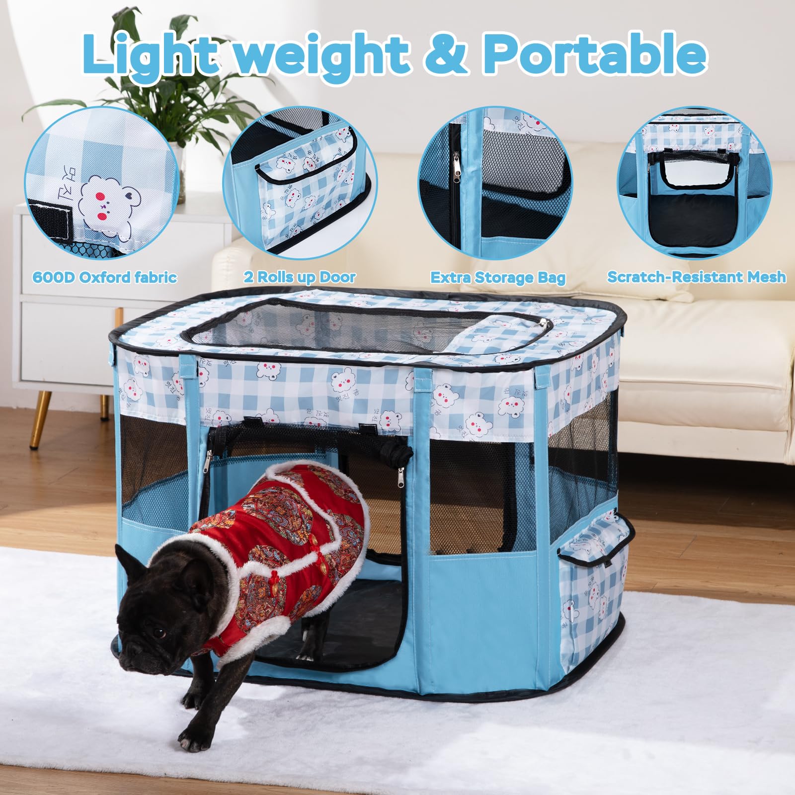 XRG portable pet playpen blue four sizes available for different pets