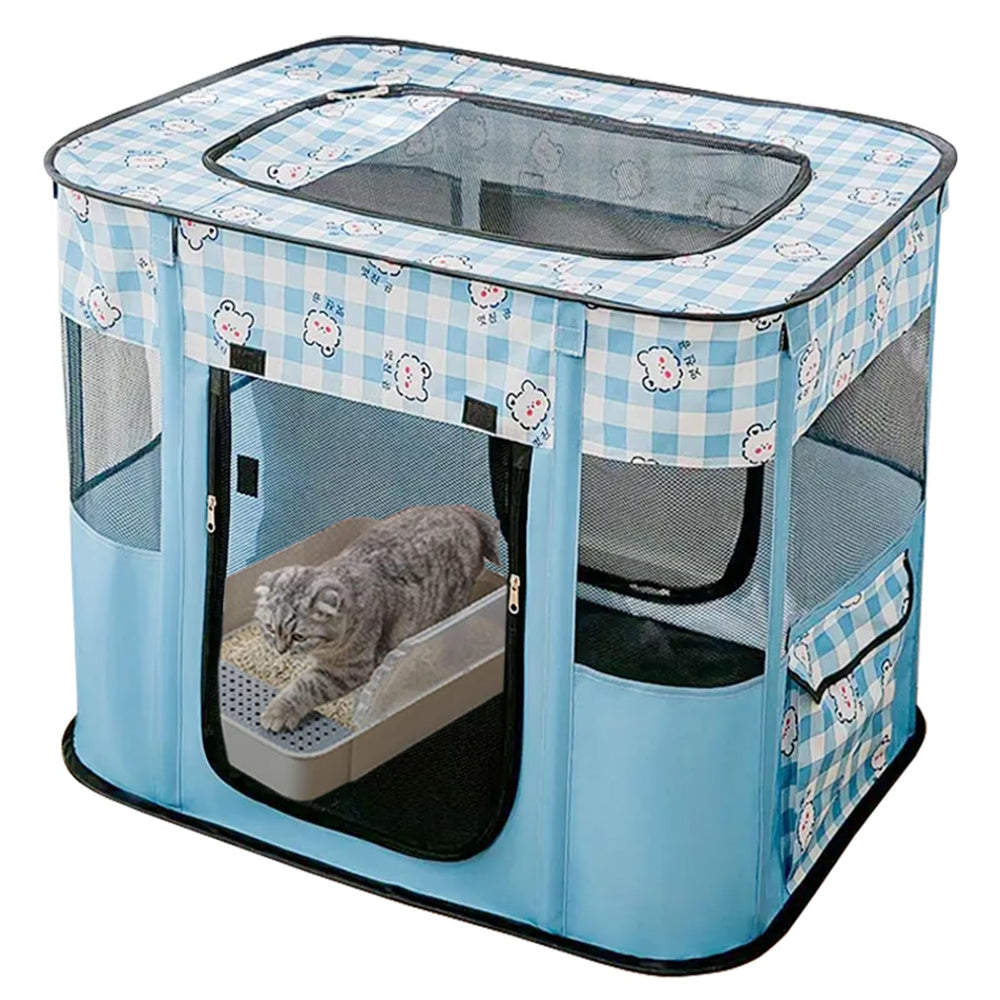 XRG portable pet playpen blue shows rectangle design for spacious indoor use