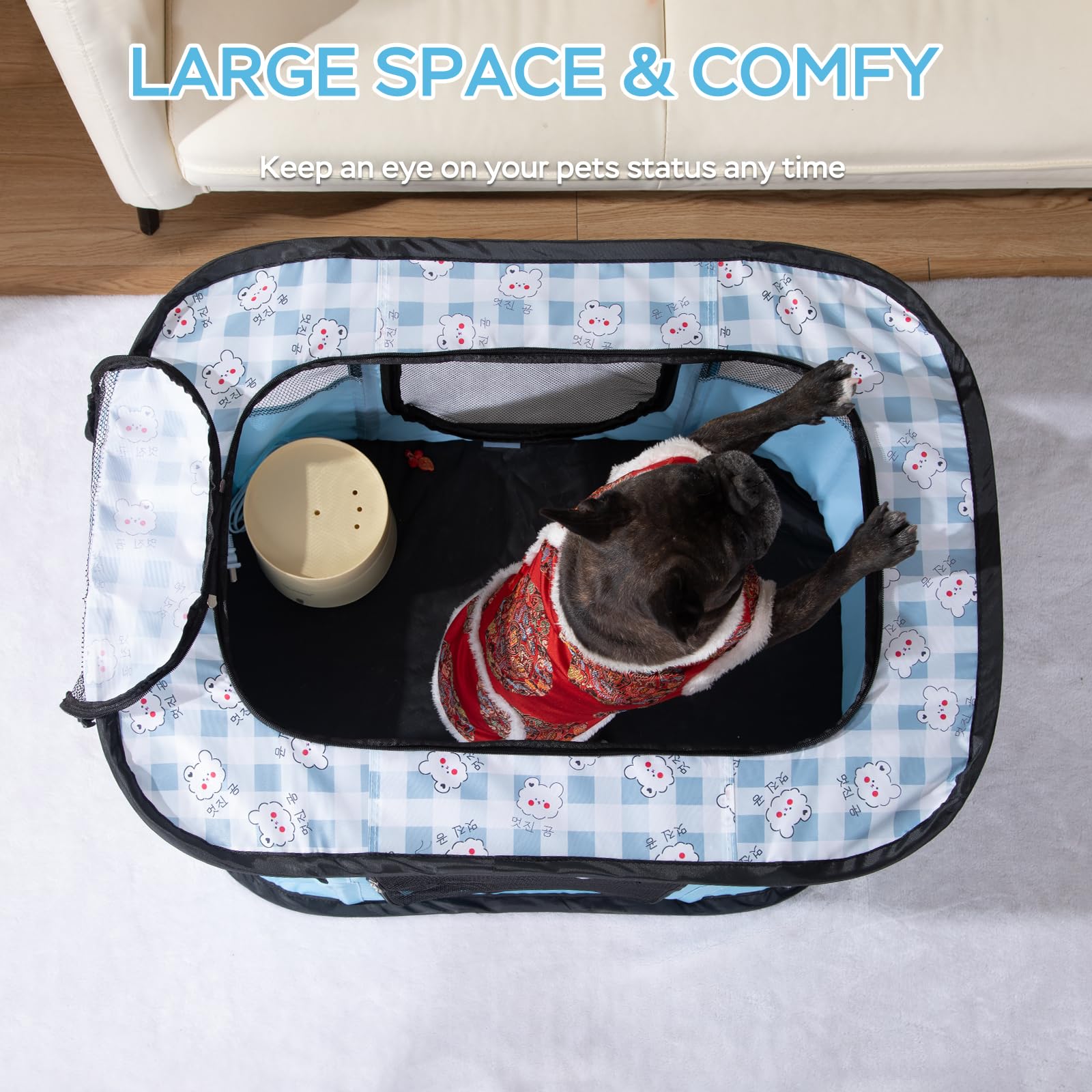 XRG portable pet playpen blue side pocket for small items