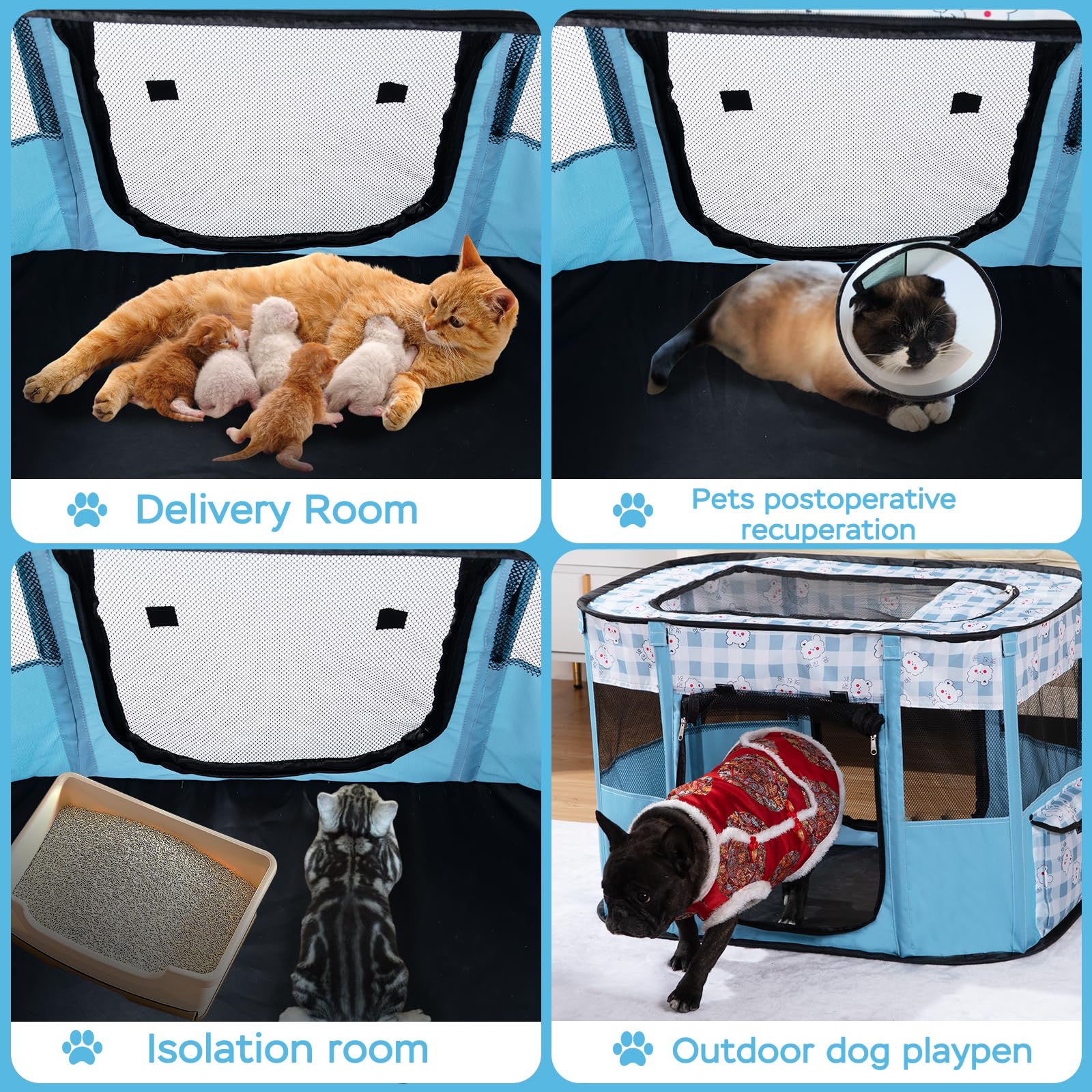 XRG portable pet playpen blue travel-ready and easy to transport