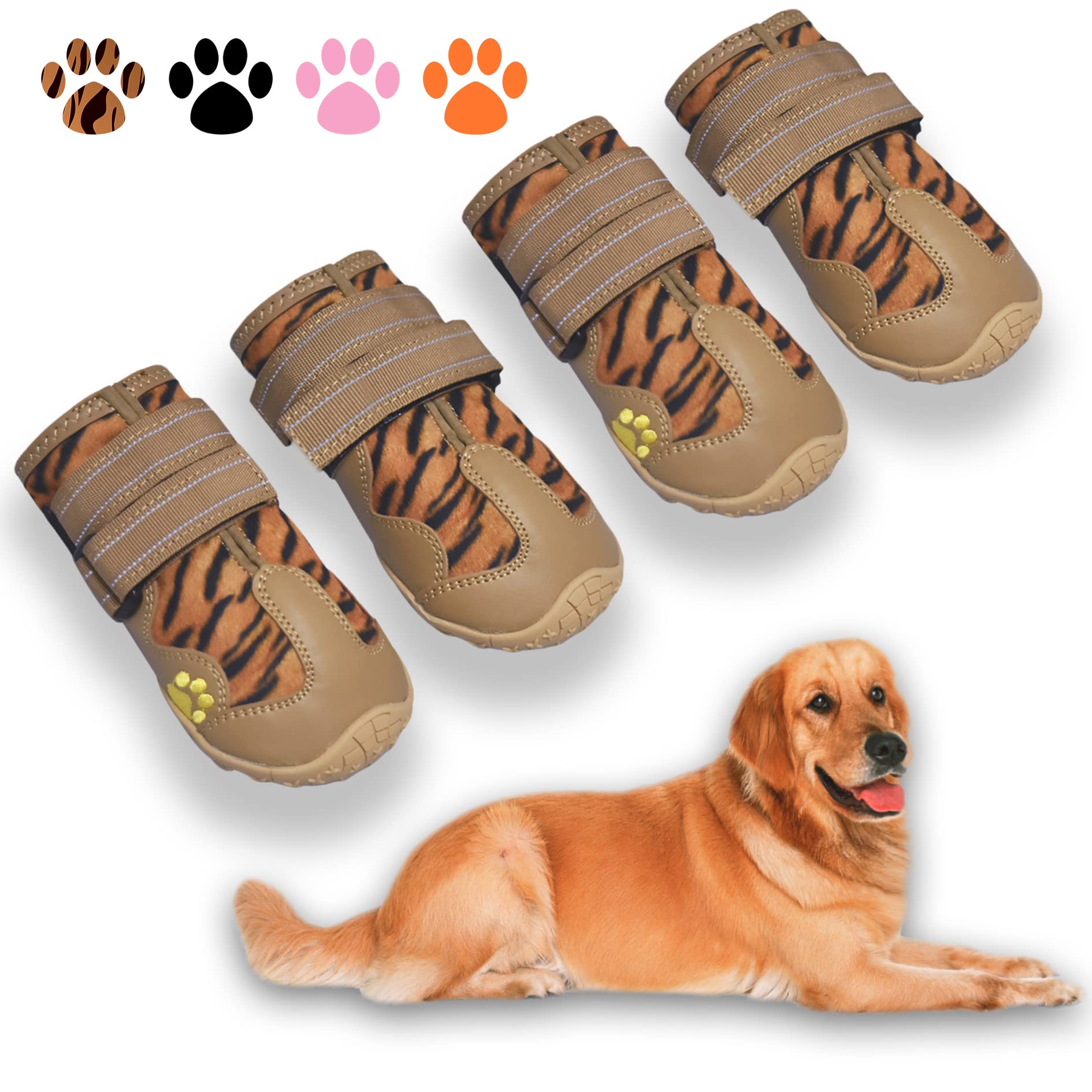 XSY&G leopard waterproof dog boots provide all-weather paw protection for outdoor adventures.