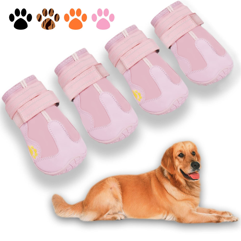 XSY&G dog boots pink size 6 outer view, showing waterproof fabric and durable construction.
