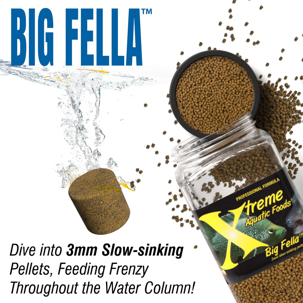 XTreme Aquatic Foods Big Fella 3mm pellets promoting natural color in fish