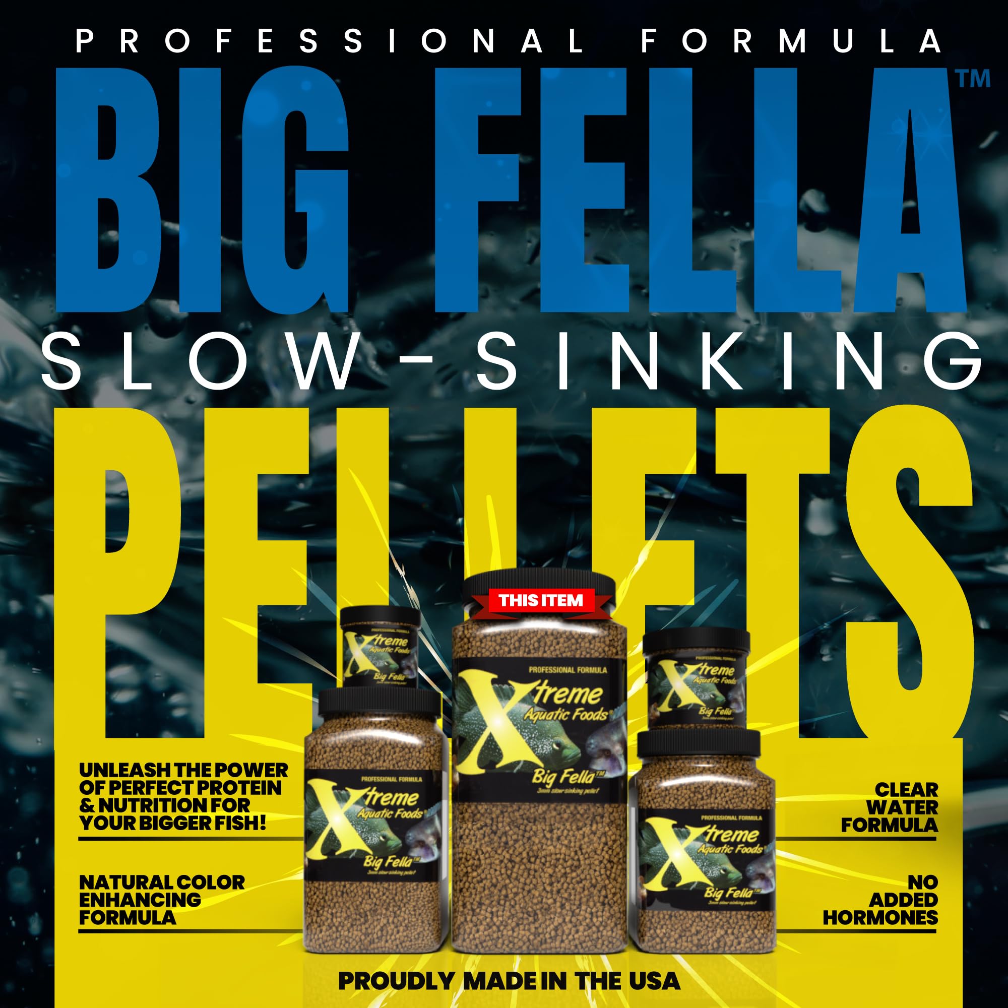 XTreme Aquatic Foods Big Fella 3mm pellets ingredients close-up with marine proteins