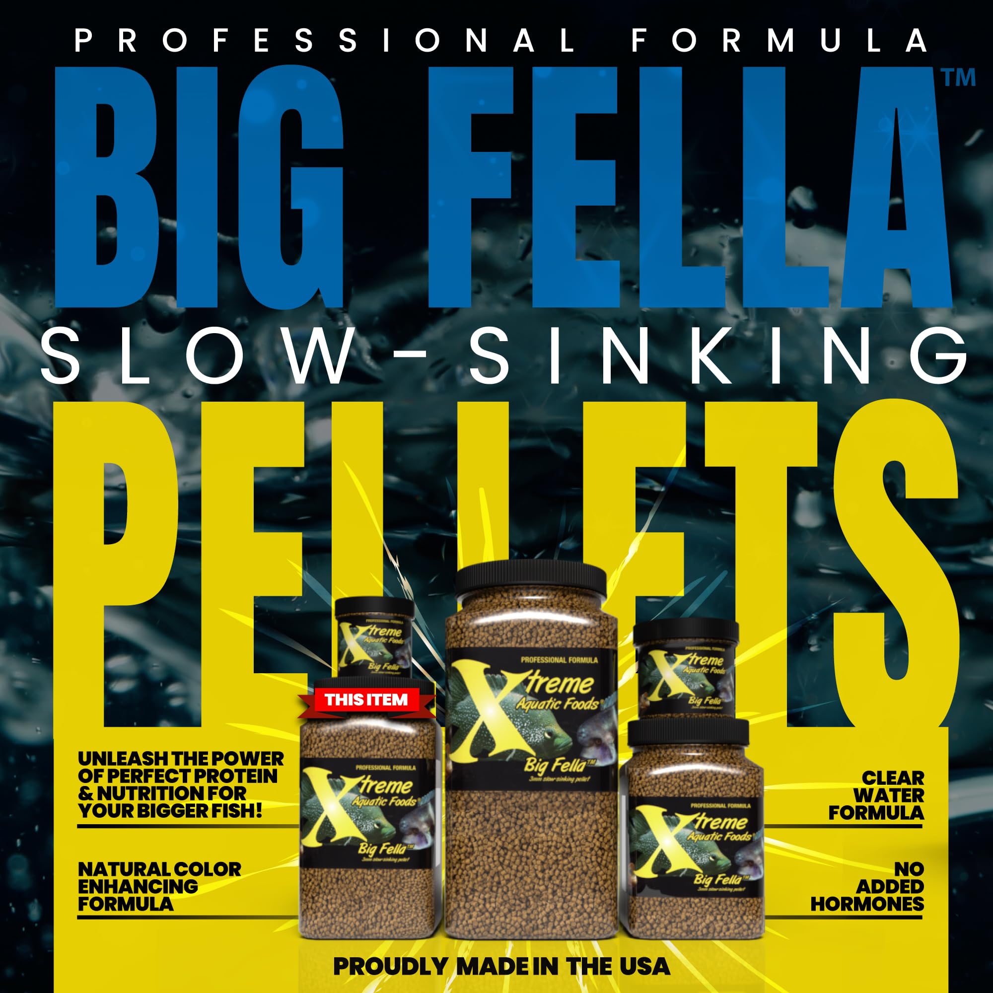 Xtreme Aquatic Foods cichlid meal in bowl; supports healthy growth.