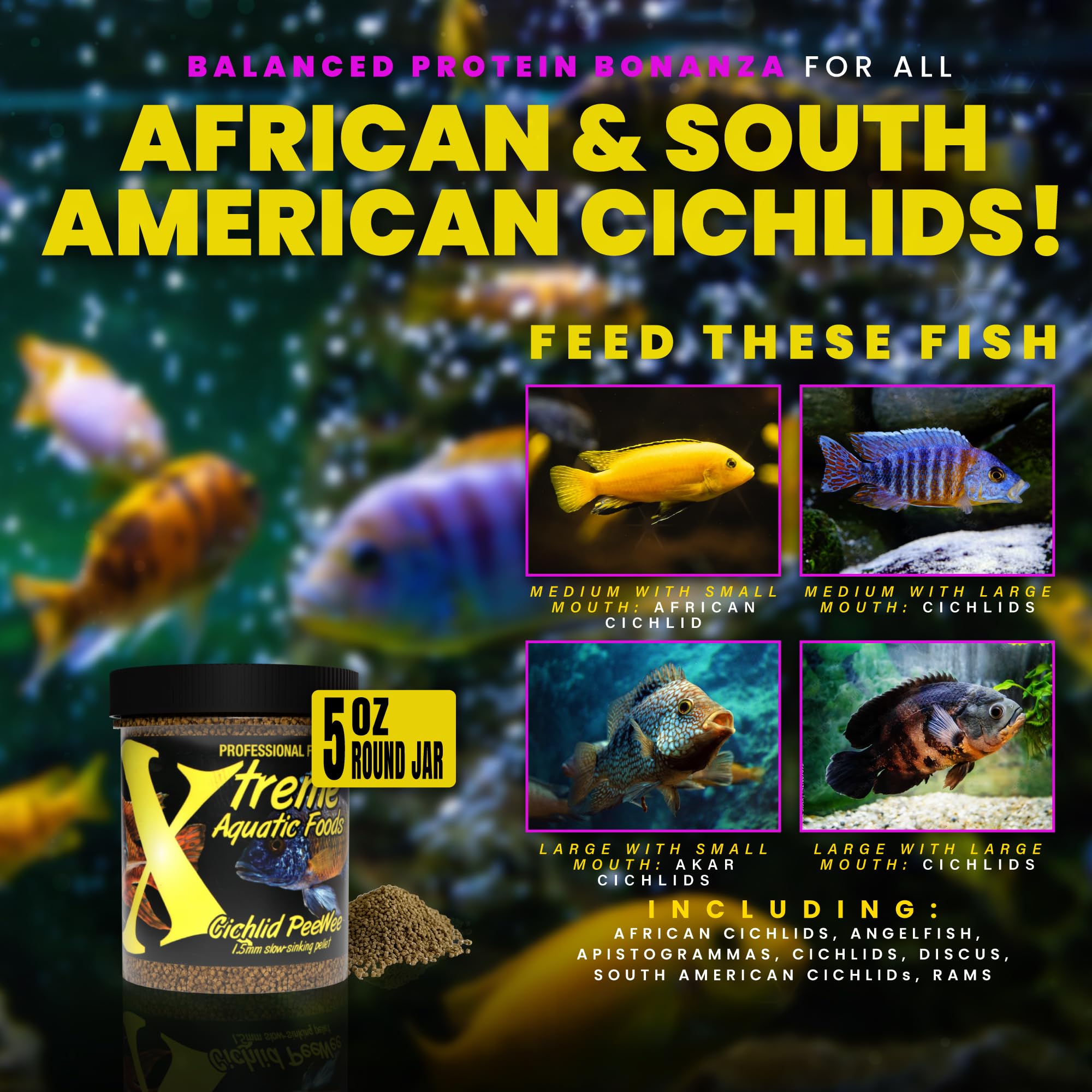 Xtreme Aquatic Foods Peewee Pellets ingredients label highlights no preservatives or hormones.