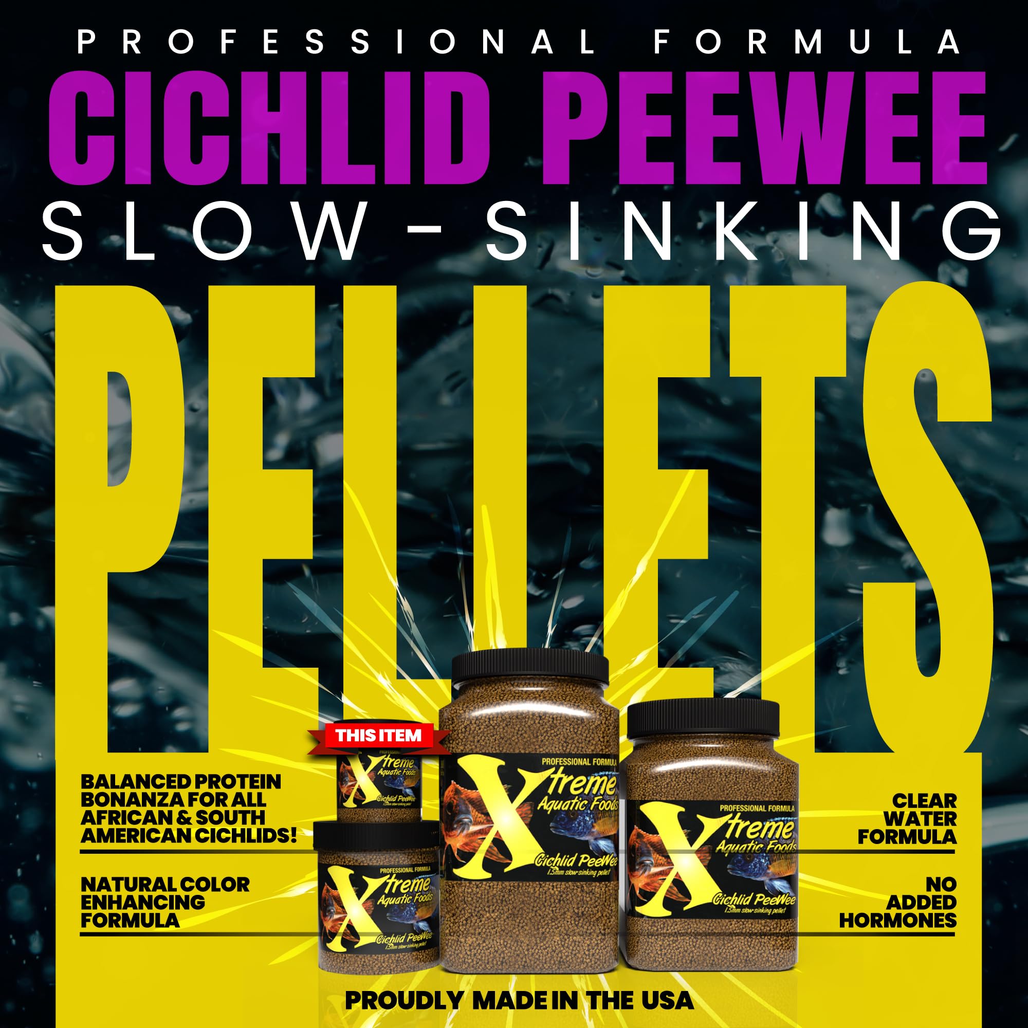 Xtreme Aquatic Foods Peewee Pellets served in a dish, easy to portion for feeding sessions.
